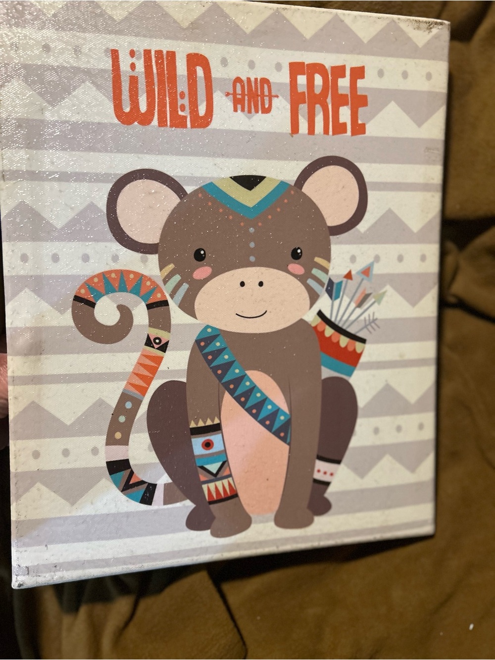 Wild and Free Tribal Monkey Wall Art - Neutral & Coral Accents
